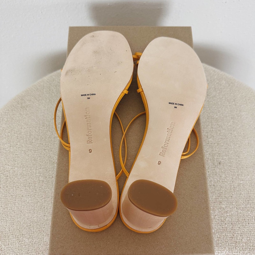 Reformation Mustard Yellow Strappy Block Heel Sandals - Picture 5 of 7